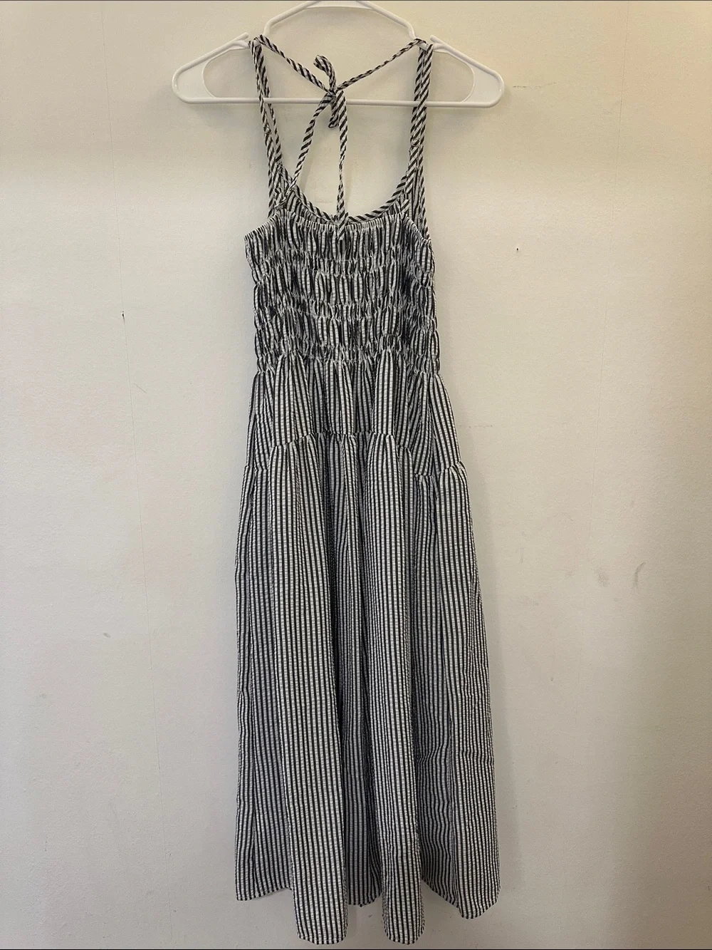 Seersucker Grey & White Striped Sundress